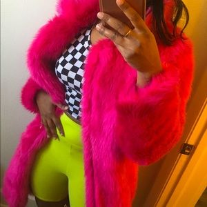 Neon Pink Psychedelic Faux Fur Jacket
